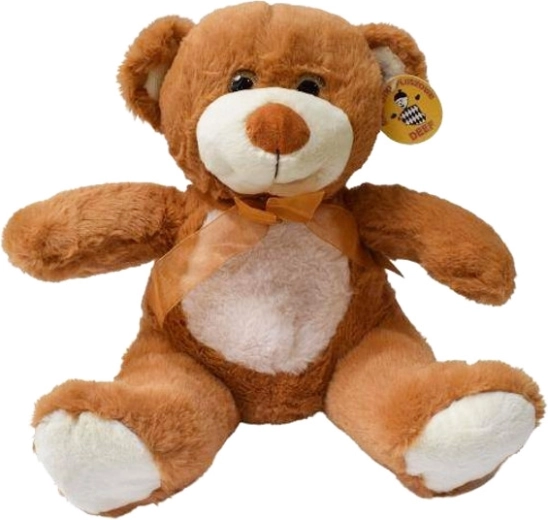Plüschbär mit hellem Bäuchlein und brauner Tüllschleife