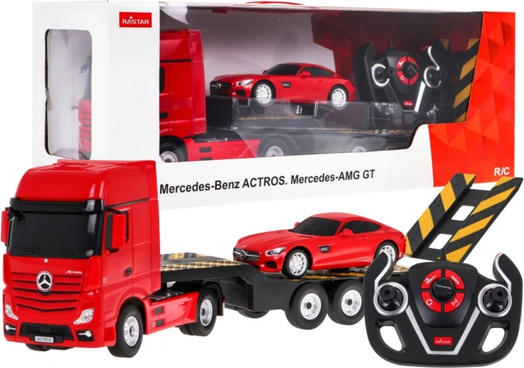 RC-Lastwagen Mercedes-Benz Actros mit Auflieger und Mercedes-Benz AMG GT