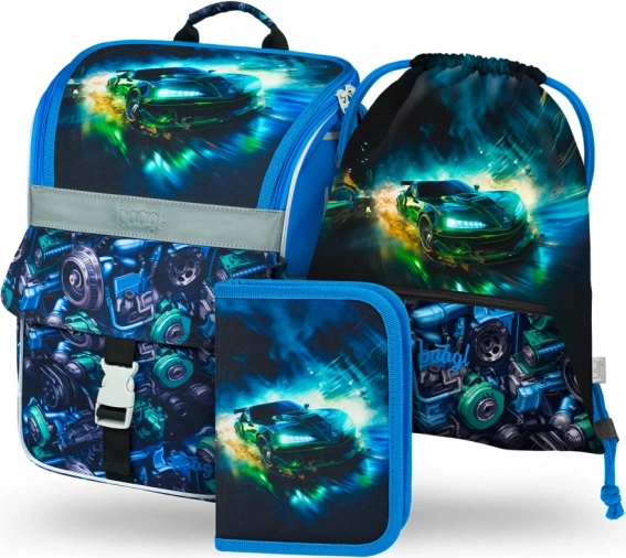 Baagl Schulset Zippy Rennwagen – Schulranzen, Federmäppchen und Beutel