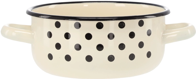 Emaille-Stieltopf mit zwei Griffen 1,5 l, 16 cm, weiß mit Punkten