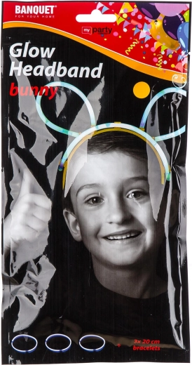 Leuchtender Haarreif Hasenohren + 3 fluoreszierende Armbänder 20 cm MY PARTY