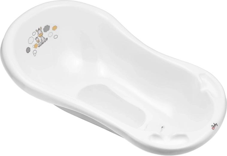 Maltex Babybadewanne mit Stöpsel und rutschfester Einlage Zebra 84 cm weiß
