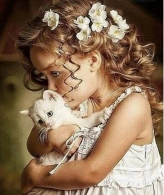 Diamantmosaik – Mädchen mit Kätzchen