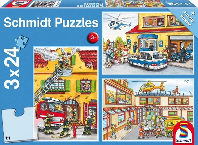 Puzzle Polizei, Feuerwehr und Rettungskräfte 3x24 Teile