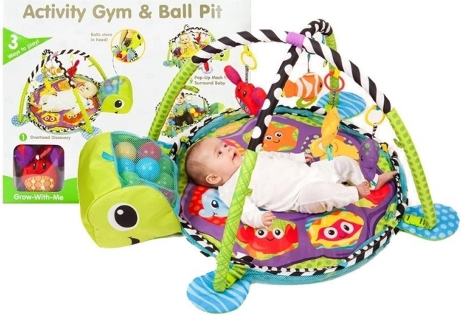 Lernspielmatte für Babys Schildkröte 3-in-1 mit Becken und Bällen