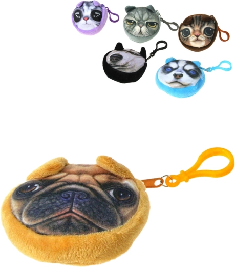 Plüschige runde Kinder-Geldbörse mit Hund und Karabiner 9 cm - 1 Stück
