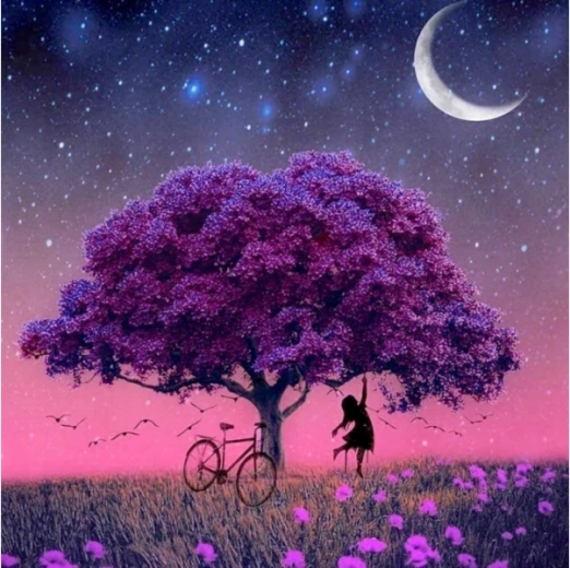 Diamantstickerei (Diamond Painting) violette Landschaft 30 × 30 cm