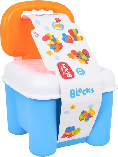 Set weicher Bausteine mit blauem Aufbewahrungshocker