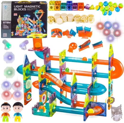 Leuchtende magnetische Bausteine mit Kugelbahn – 202 Teile