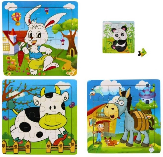 Holzpuzzle mit Tiermotiven 15 × 15 cm, 16 Teile – 1 Stück