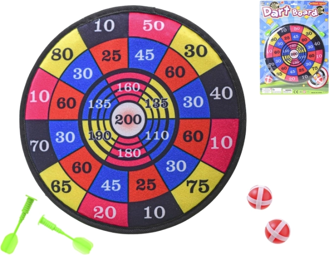 Kinder-Dartboard mit Klett 28 cm mit Pfeilen und Bällen