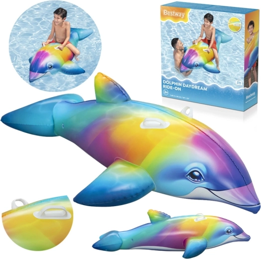 Bestway aufblasbarer Reit-Delfin für Wasser, mehrfarbig, 168 × 66 cm