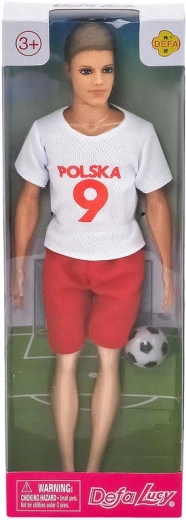 Defa Lucy Puppe Fußballspielerin im Polen-Trikot mit Ball 30 cm – 1 Stück