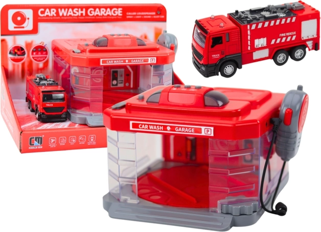 Feuerwehr-Waschanlage mit Funkgerät, Lichtern, Geräuschen und Wassereffekt