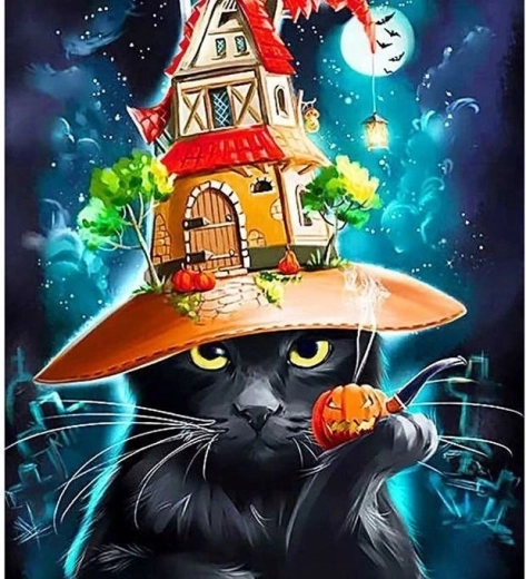 Malen nach Zahlen Katze mit Halloween-Hut 40 × 50 cm