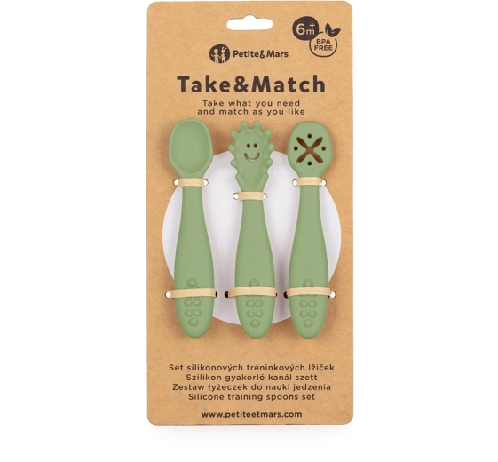 Petite&Mars Silikon-Trainingslöffel Take&Match Sweet Pea, 3 Stk., 6m+
