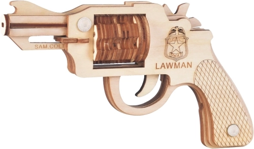 Woodcraft Holz 3D-Puzzle Revolver mit Gummis Colt