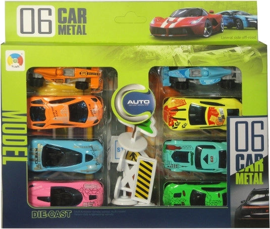 Metallautos mit Spielmatte, 8 Stück