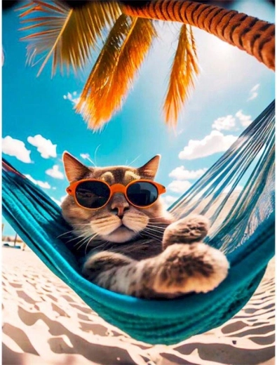 Diamantmalerei – Katze in der Hängematte 30 × 40 cm