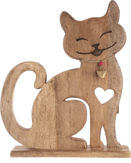 Holzdekoration Katze mit Glöckchen