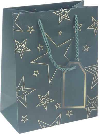 Papier-Geschenktasche mit grünem Sternmotiv 18 × 10 × 23 cm
