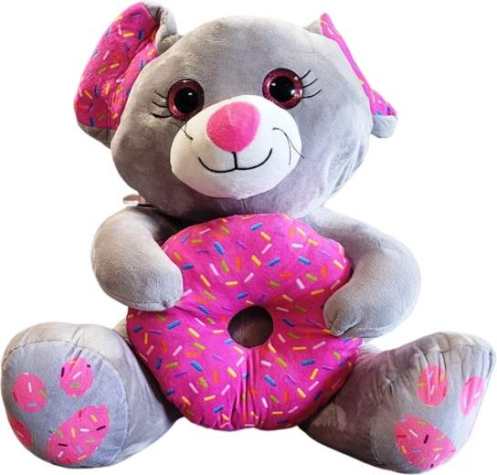 Plüschmaus mit Donut 25 cm – grau