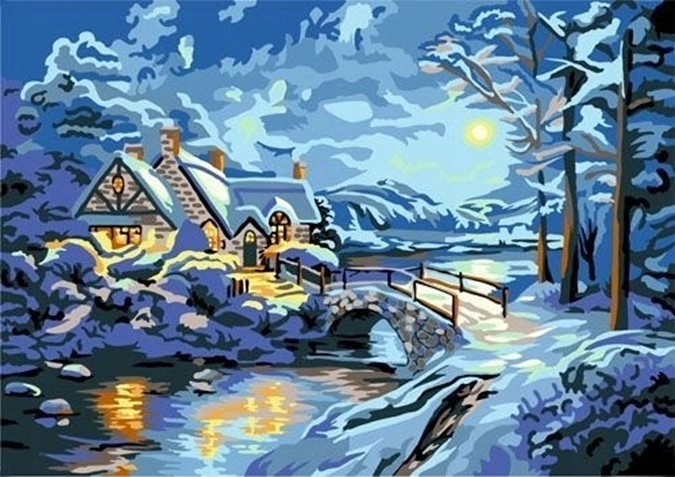 Norimpex Malen nach Zahlen verschneites Haus im Winterwald 40 × 50 cm
