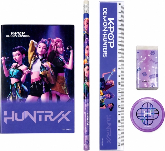 Fünfteiliges Schul-Schreibset KPop Demon Hunters Huntrix – violett