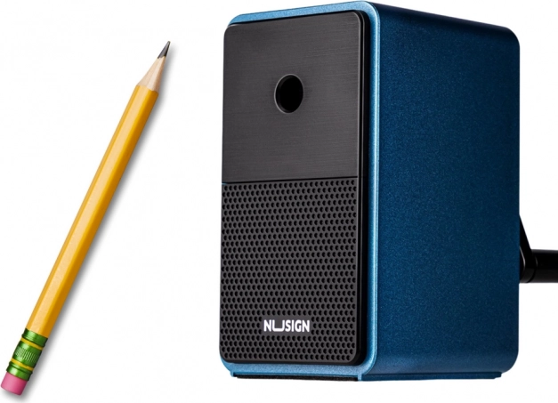 Kurbelspitzer mit Behälter und Schnittlängenregulierung, blau