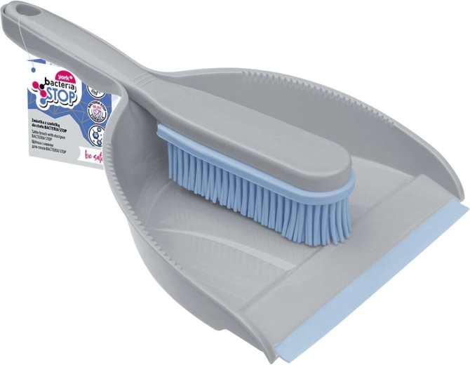 Handfeger und Kehrschaufel mit Gummilippe Bacteria Stop, hellgrau