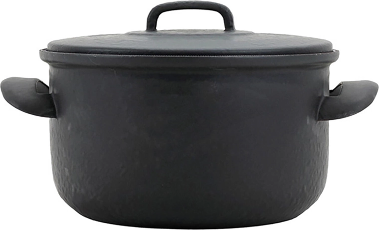 Emaillierter Topf mit Deckel 24 cm, 5 l – Schwarz matt mit blauem Emaille