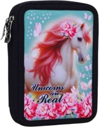 Ausgestattetes zweistöckiges Federmäppchen Back me up Unicorns are real