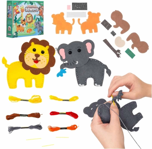 Kreativset zum Nähen und Sticken von Filztieren für Kinder (6 Projekte) – 1 Stück