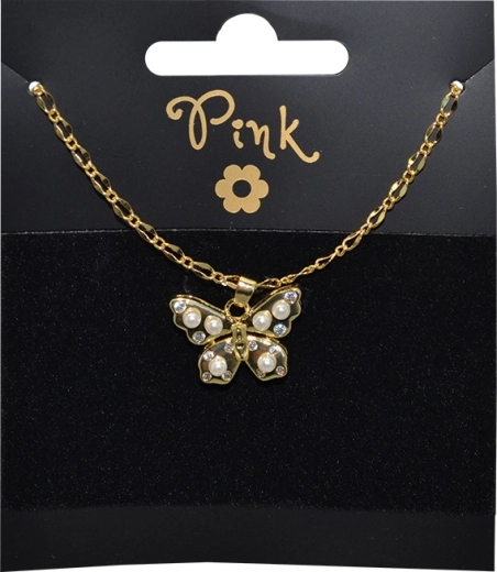 Vergoldete Halskette mit Schmetterling-Anhänger und Perlen