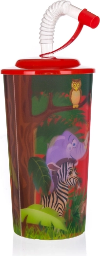 Plastikbecher ZOO mit Deckel und Trinkhalm 470 ml