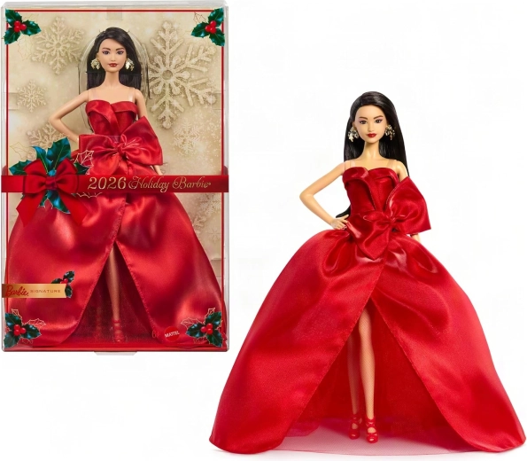 Mattel Barbie Signature Weihnachts-Sammlerpuppe 2026, brünett, in roten Kleidern
