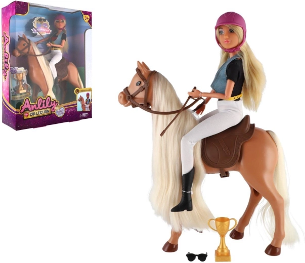 ANLILY Jockey-Puppe mit Pferd, beweglich, mit Zubehör