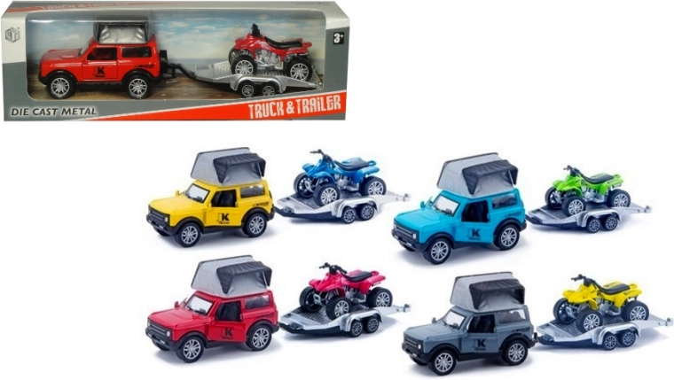Metall-Geländewagen mit Anhänger und Quad