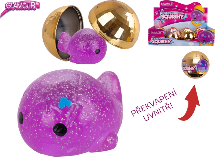 Glamour Glitzerkugel mit Überraschung – dehnbares Antistress-Tier