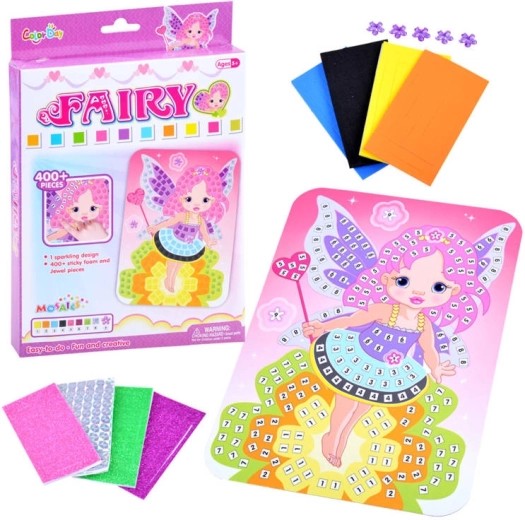 kreative Mozaik aus Schaumstoff Fee – Sticker-Ausmalbild