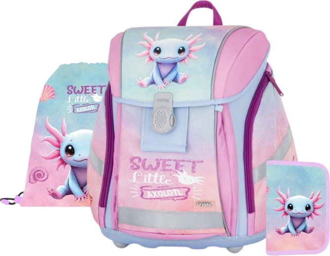 Schulset 3-tlg. Premium Light Axolotl – leichter Rucksack, Turnbeutel und Federmäppchen