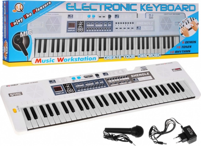 Weißes Kinderkeyboard-Set mit Mikrofon, Aufnahme und Stereo-Lautsprechern