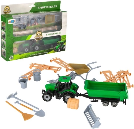 Traktor mit Anhänger und Bauernhof-Zubehör