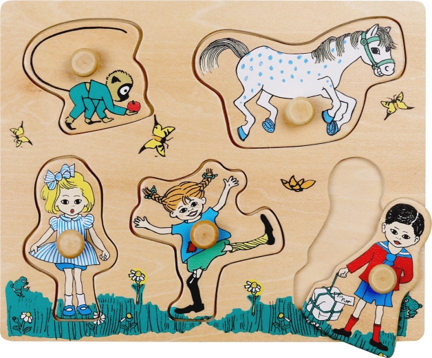 Holzpuzzle mit Griffen und Form-Steckpuzzle Pippi Langstrumpf