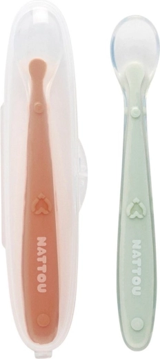 Silikonlöffel mit weicher Spitze und Etui, 2 Stück NATTOU