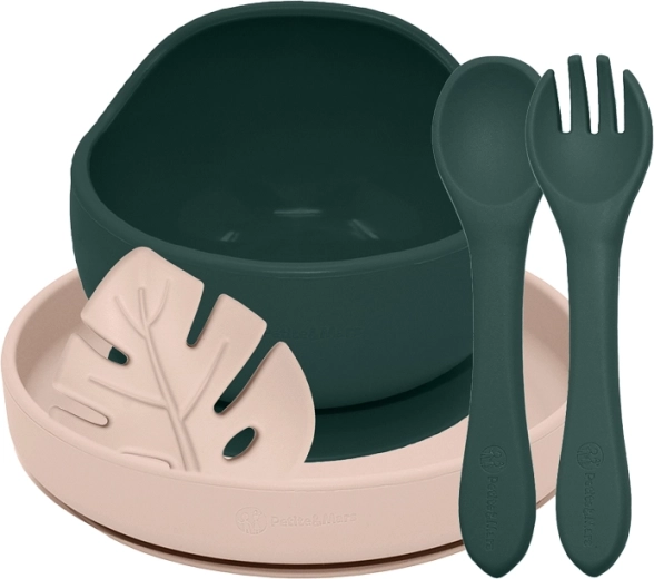 Petite&Mars Silikon-Ess-Set Take&Match misty green / desert sand 6m+ (4 Stk.)