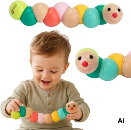 Classic World Holz-Biege-Raupe – sensorisches Manipulationsspielzeug