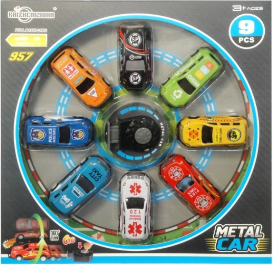 Set aus Metallspielzeugautos mit Abschusssystem und 360°-Salto