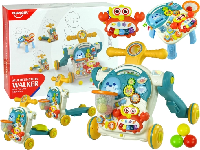 Schiebewagen 4-in-1 mit Lerntisch, Rutschfahrzeug und Roller – blau