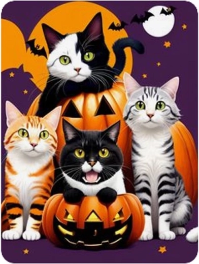 Diamantmalerei Halloween – Katzen und Kürbisse 30 × 40 cm
